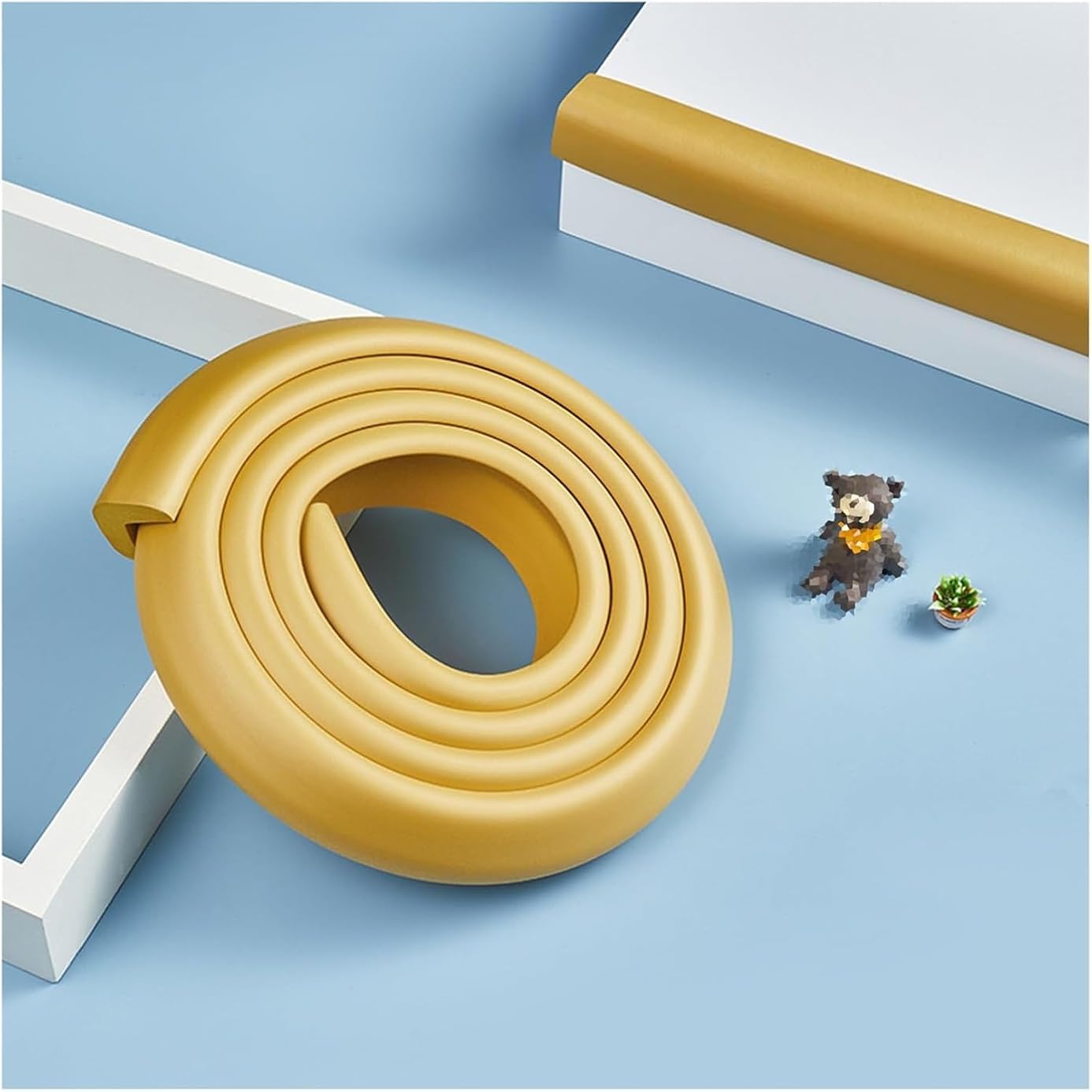 Foam corner protectors, Furniture Corner Protectors Edge Guards Soft NBR Foam Cushion with Strong Adhesive Double Sided Pre Taped Padding Bumper Strips for Coffee Table Kitchen(Woody,4pcs)