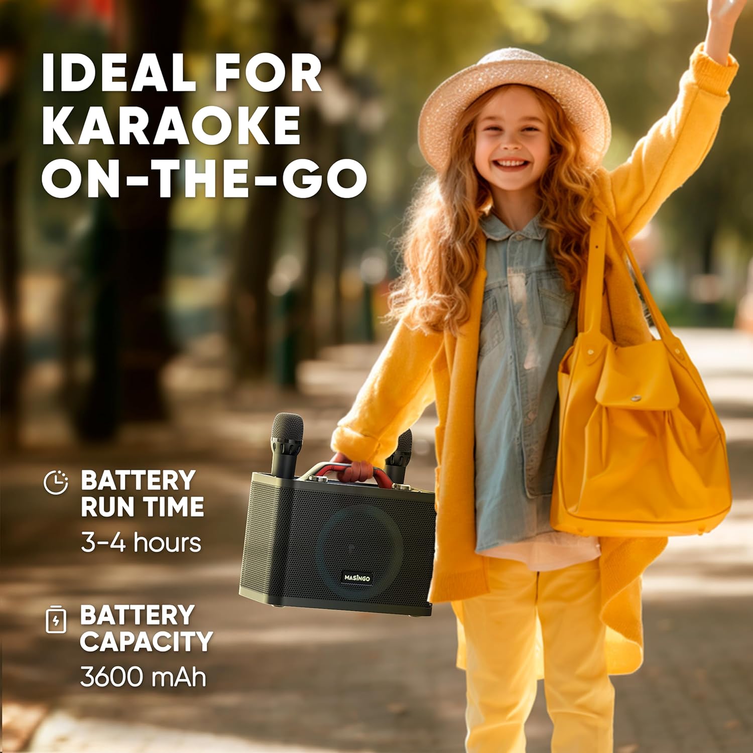 MASINGO New Karaoke Machine for Adults and Kids with 2 Wireless Microphones, Portable Bluetooth Singing Speaker, Colorful LED Lights, PA System, and TV Cable. Sonoro G5 (Black)