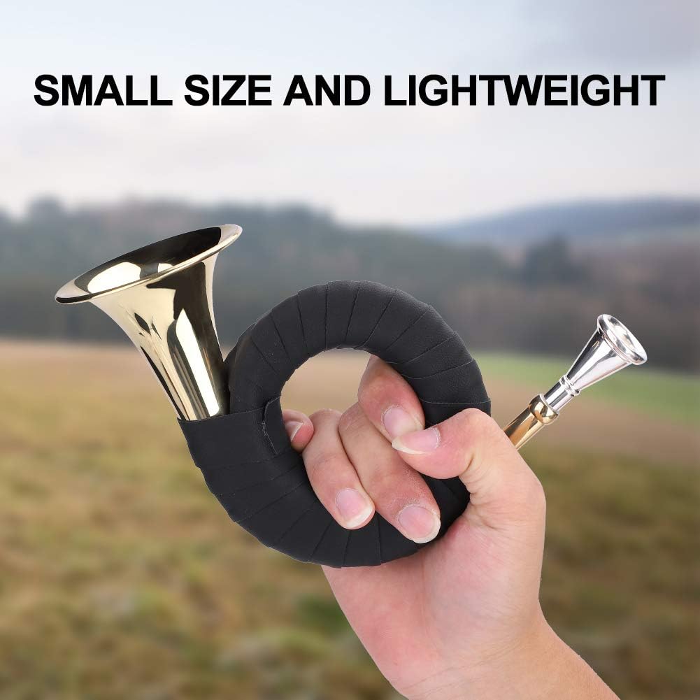 Brass Horn & Pocket Brass Bugle Horn Bb Key French Horn with Velvet Bag Tuning Bracket and Cleaning Cloth for Music Practice Travel Storage
