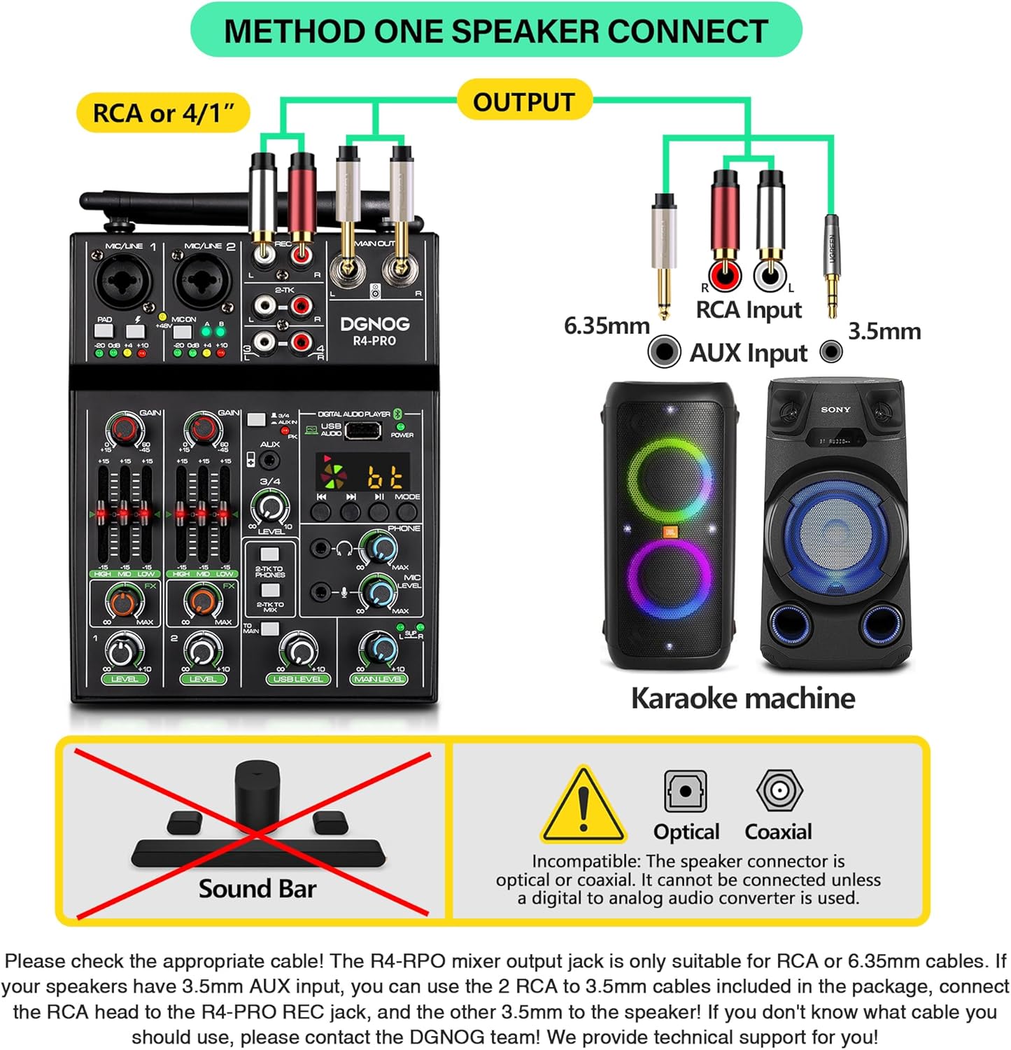 Professional Audio Mixer, 4 Channel Sound Mixer With Dual Wireless Mic, Sound Board Console MP3 Bluetooth 48V Phantom Power USB Interface DJ Mixing for Home Karaoke Party Computer Studio Recording