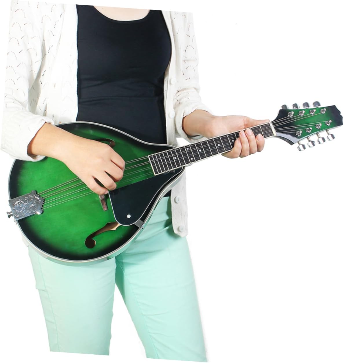 String Basswood Acoustic Mandolin Green with Adjustable Bridge Natural Fingerboard Steel Strings A Style Mandolin for Beginners and Stringed Instrument Enthusiasts