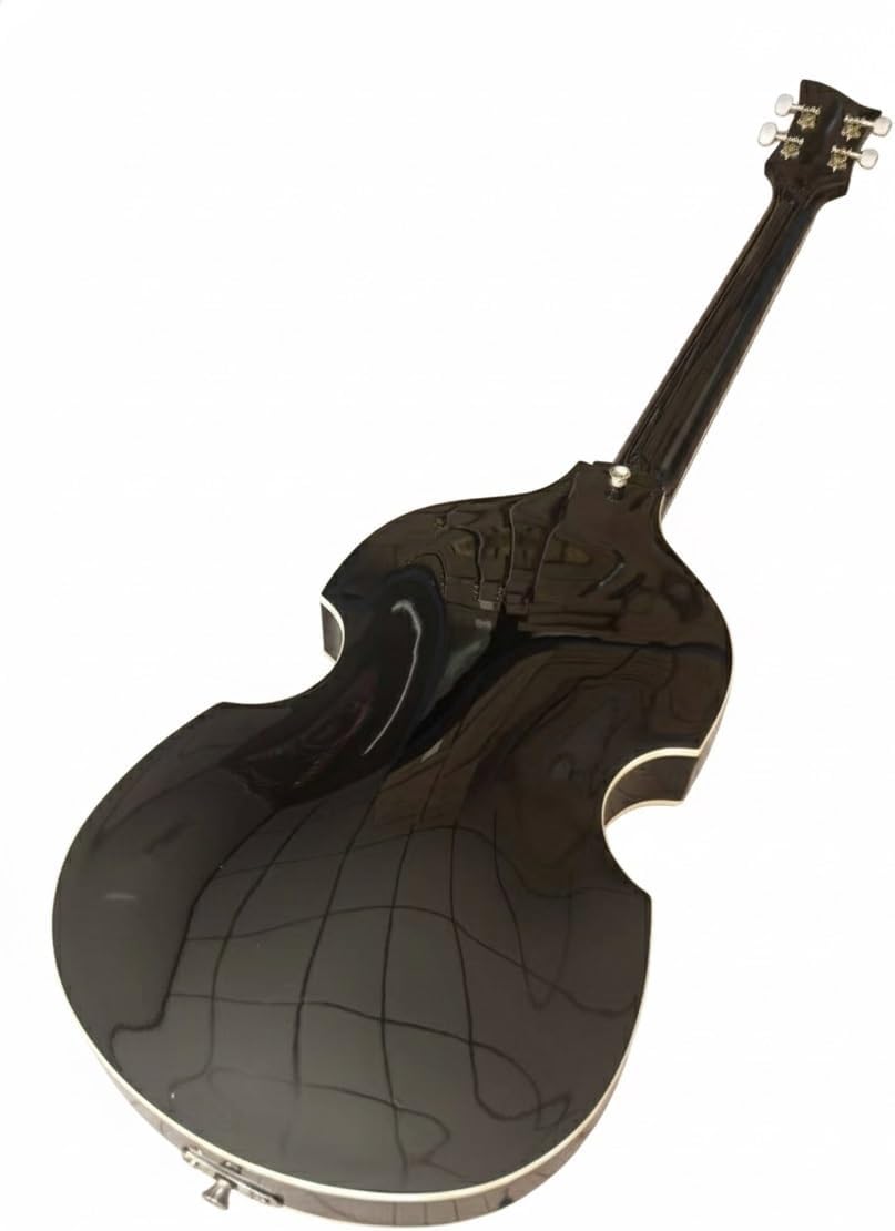 Violin Electric Bass Guitar 4 String 41 Inch Short Scale - Hollow Basswood Body with Flame Maple Appearance & Neck(Black)