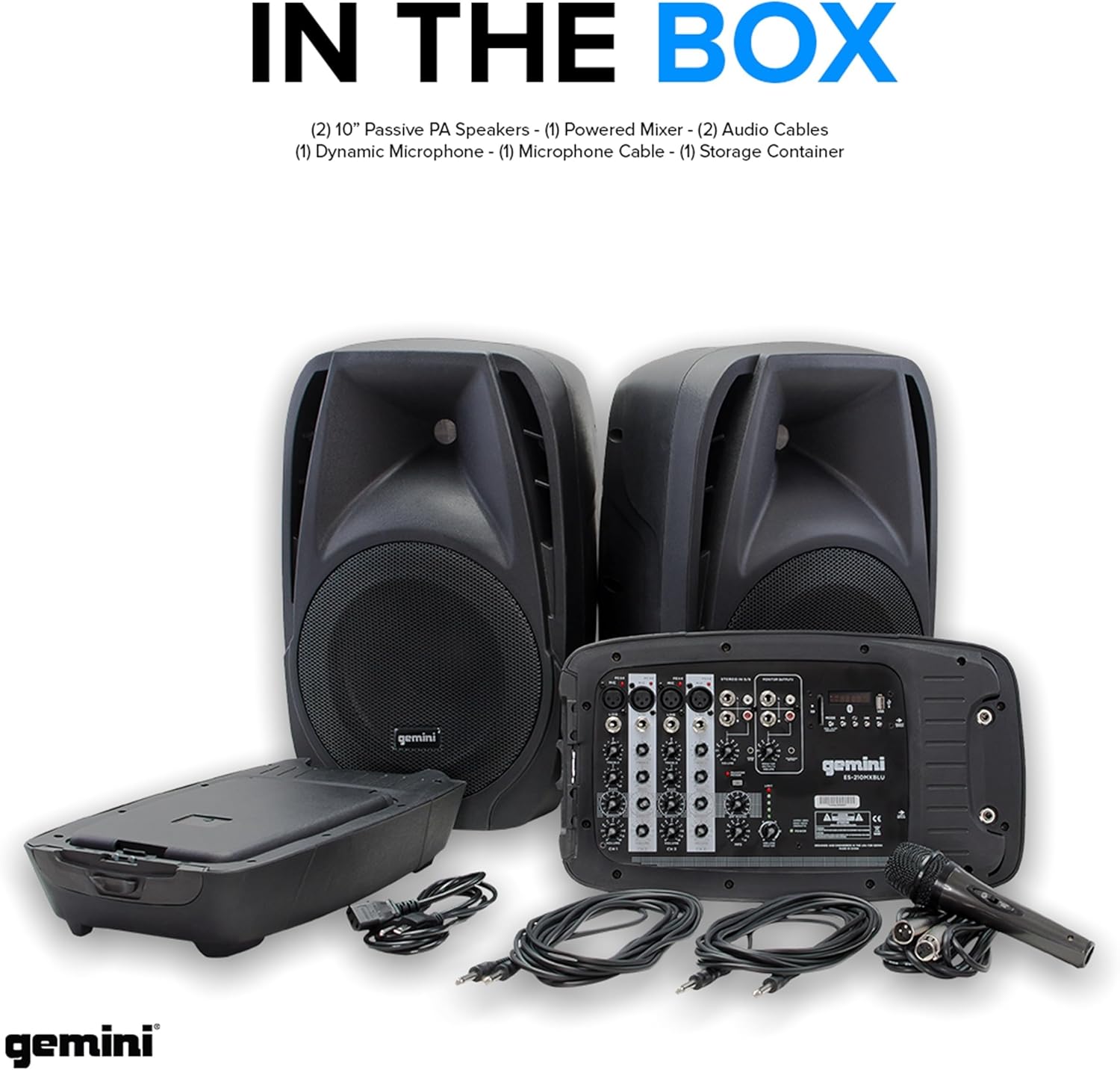 Gemini Portable PA System with Bluetooth, 600W Powered System with 6-Channel Mixer, Dual 10