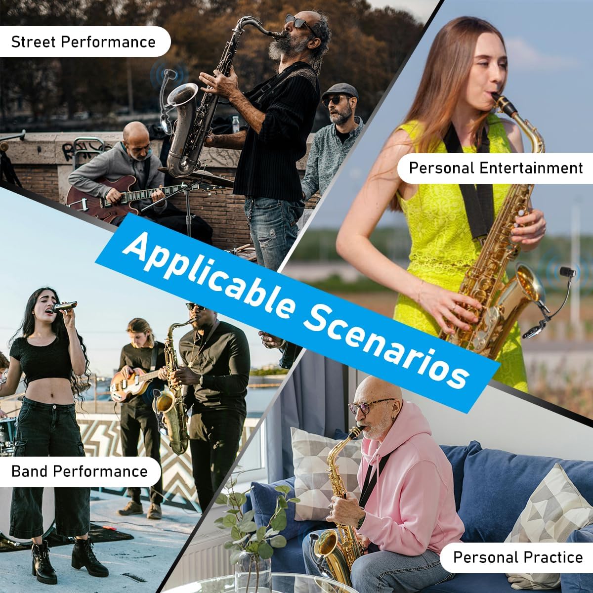 KIMAFUN 2.4G Wireless Saxophone Microphone, Clip-on Instrument Microphone, 100ft Range, Plug and Play, Wireless Transmitter & Receiver for Saxophone, French Horn, Trumpet, Trombone, G120