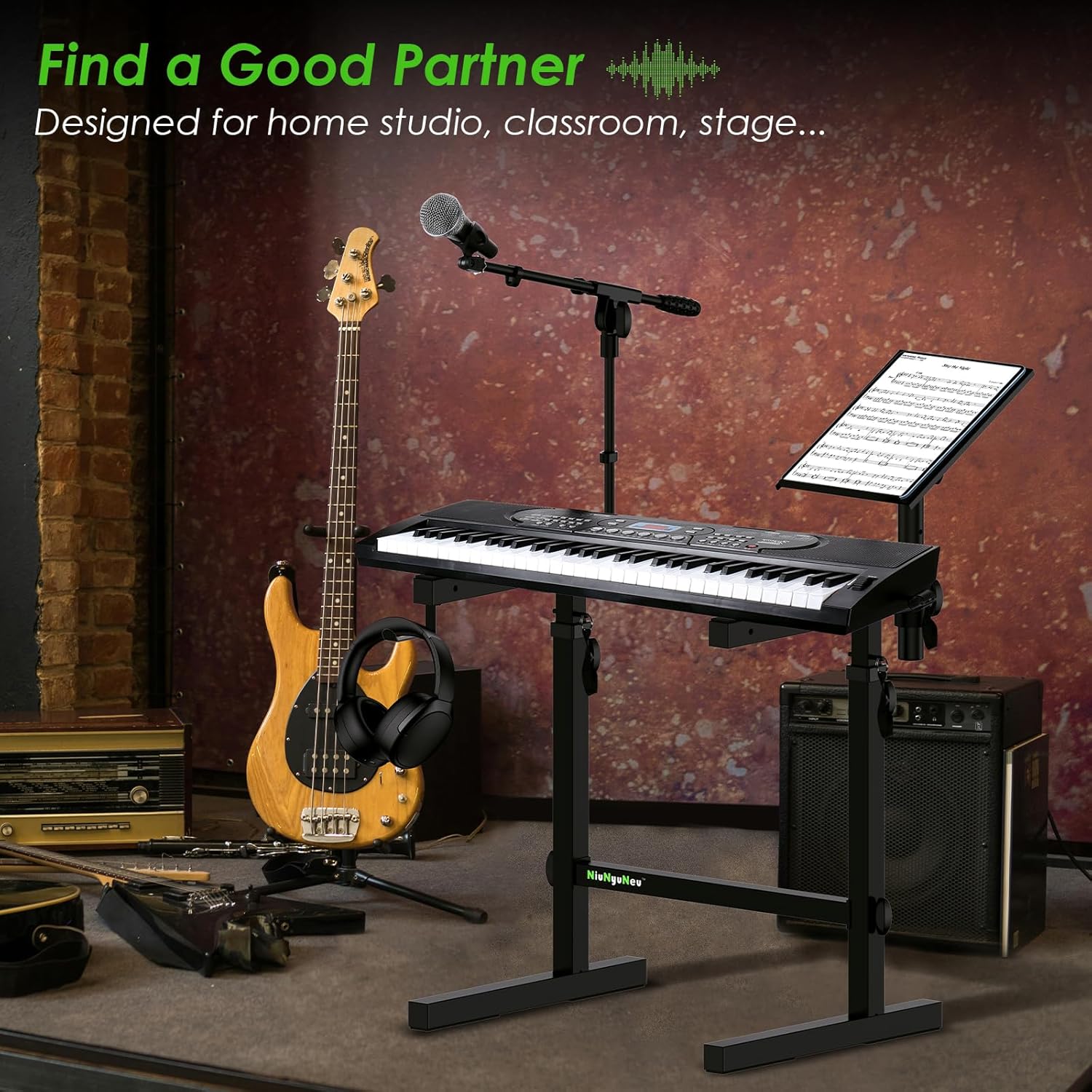 Multi-Functional Keyboard Stand Heavy Duty Piano Stand with Microphone Stand and Laptop Stand