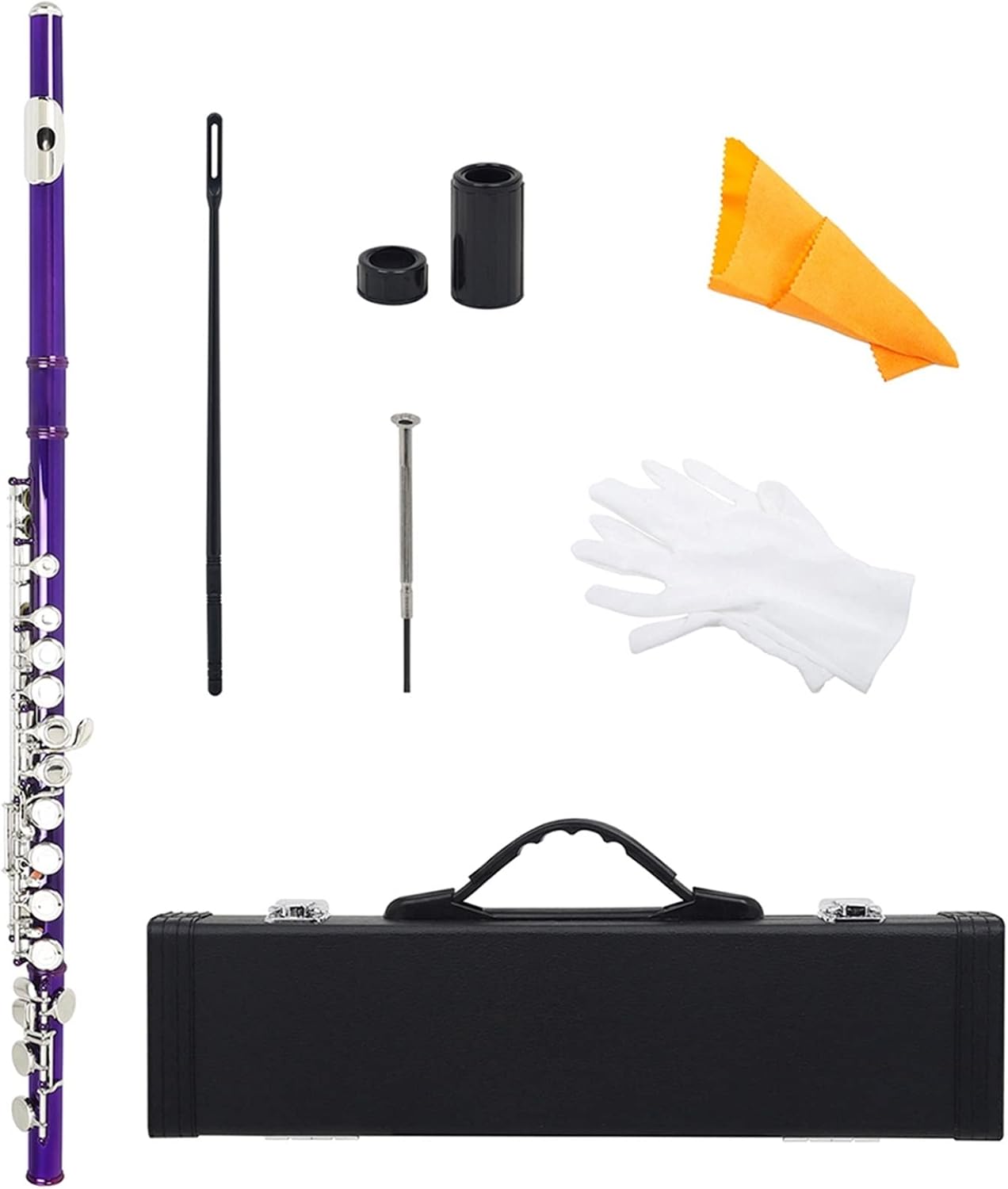 TSTS Flutes Musical Instrument Flute Nickel Plated 16 Holes C Key Cupronickel Purple Flute Woodwind Instrument with Case Cleaning Cloth