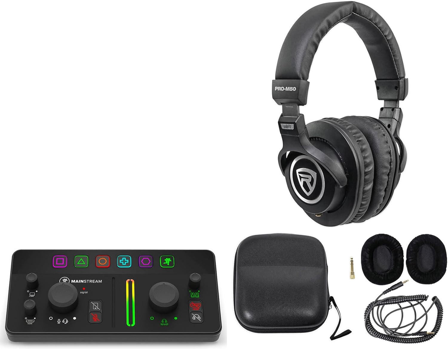 Audiosavings Bundle: (1) Mackie MainStream Bus Powered Live Streaming Interface Bundle With (1) Rockville PRO-M50 Studio Headphones w/Detachable Coil Cable (Items 2)