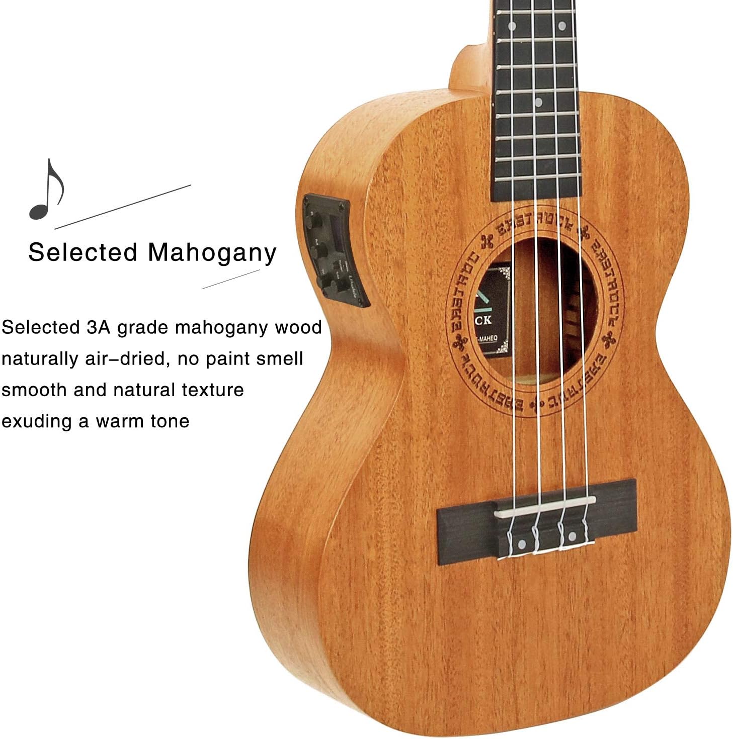 EASTROCK Concert Ukulele Mahogany Beginner Electric Built-in Digital Tuner Ukelele 23 inch Big PackageKit. Ukulele Ukalalee Suitable for adults, Beginners. (23-Mahogany-EQ)