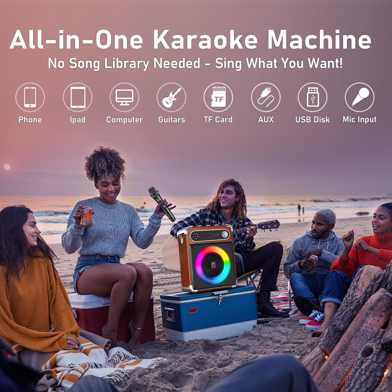Karaoke Machine with 2 Wireless Microphones,【Upgraded 6.5