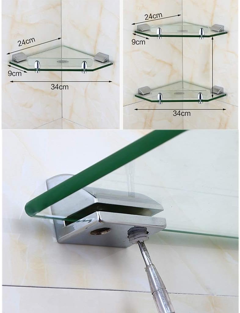 2 X Glass Corner Shelf Tempered Glass Bathroom Shower Caddy Organizer Wall Mount 304 Stainless Steel