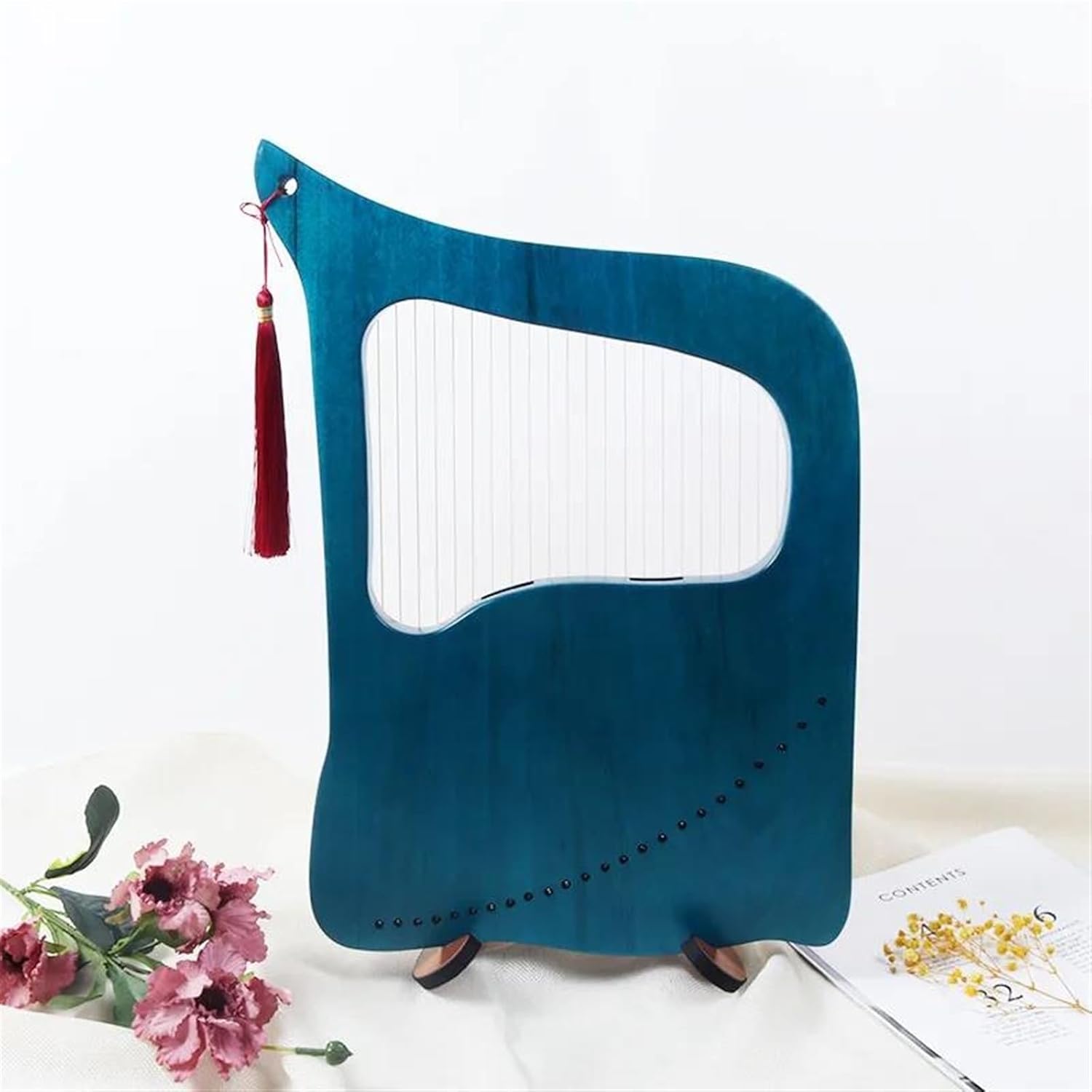 Lyre Harp Set 24 Strings Easy To Learn Small Harp Instrument Mini Lyre Music Professional Niche Musical Instrument Accessories(Blue)