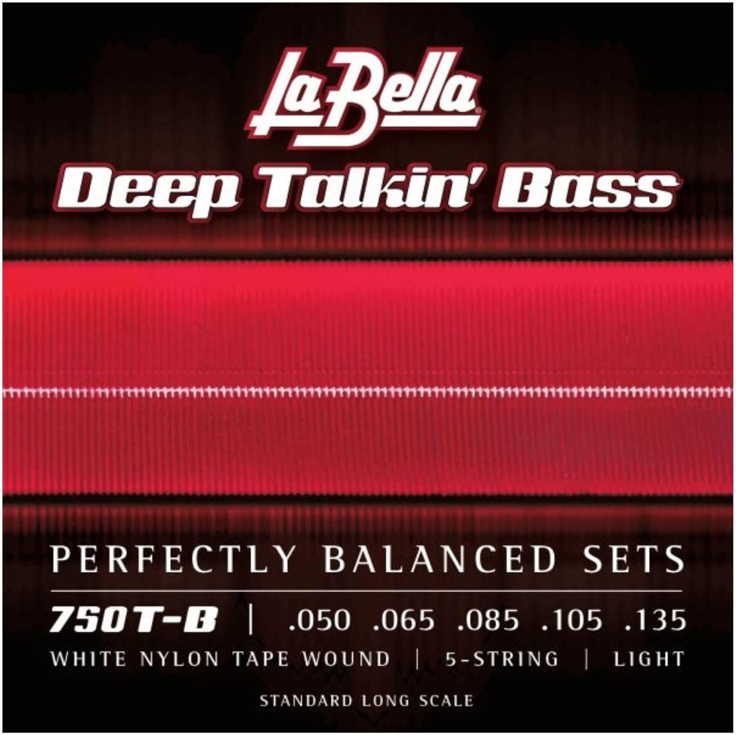 La Bella 750T-B Deep Talkin Brass White Nylon Tape Wound 5-String Light Standard Long Scale 50-135