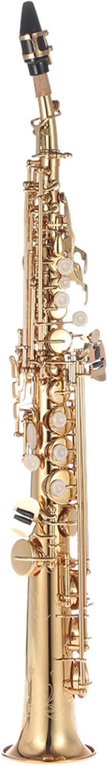 Brass Straight Soprano Sax Saxophone Bb B Flat Woodwind Instrument Natural Shell Key Carve Pattern with Carrying Case Gloves Cleaning Cloth Straps Cleaning Rod