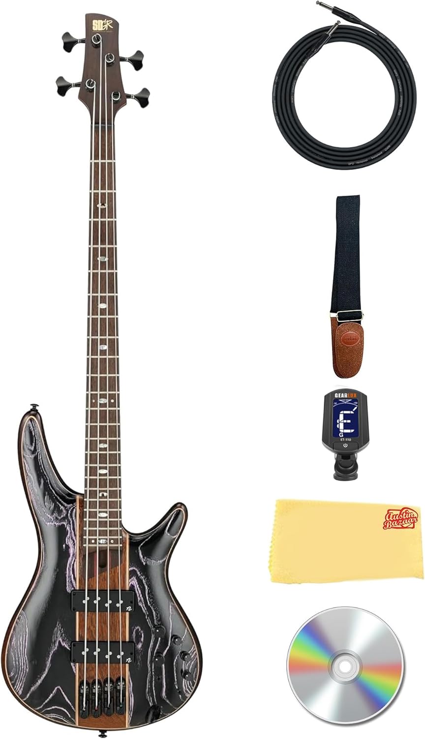 Ibanez SR1300SB SR Premium Bass Guitar - Magic Wave Low Gloss Bundle with Gig Bag, Tuner, Cable, Strap, Austin Bazaar Instructional DVD, and Polishing Cloth
