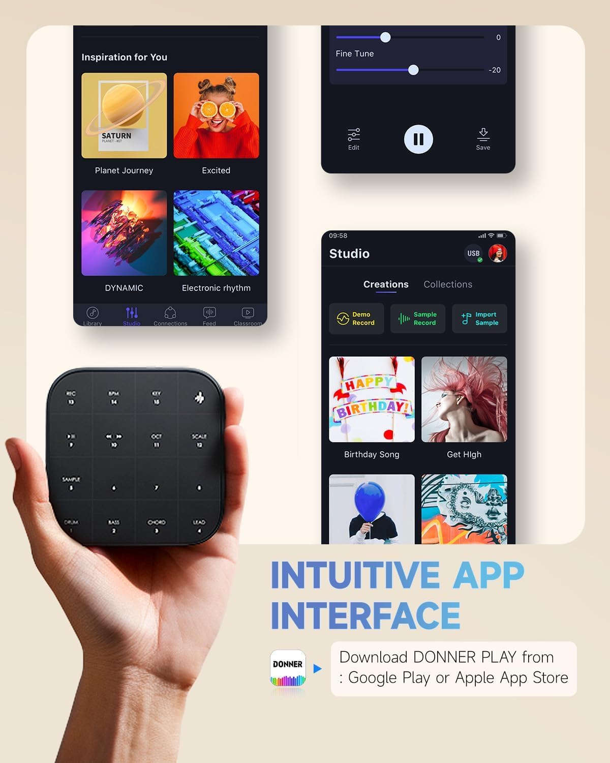 Donner MEDO Bluetooth MIDI Controller, Portable Groovebox | Chord, Sample, Lead, Bass, Drum | Built-in Looper and Synth | iOS, Mac, Windows, Android | Silicone Sleeve, Donner Play & MEDO SYNTH App