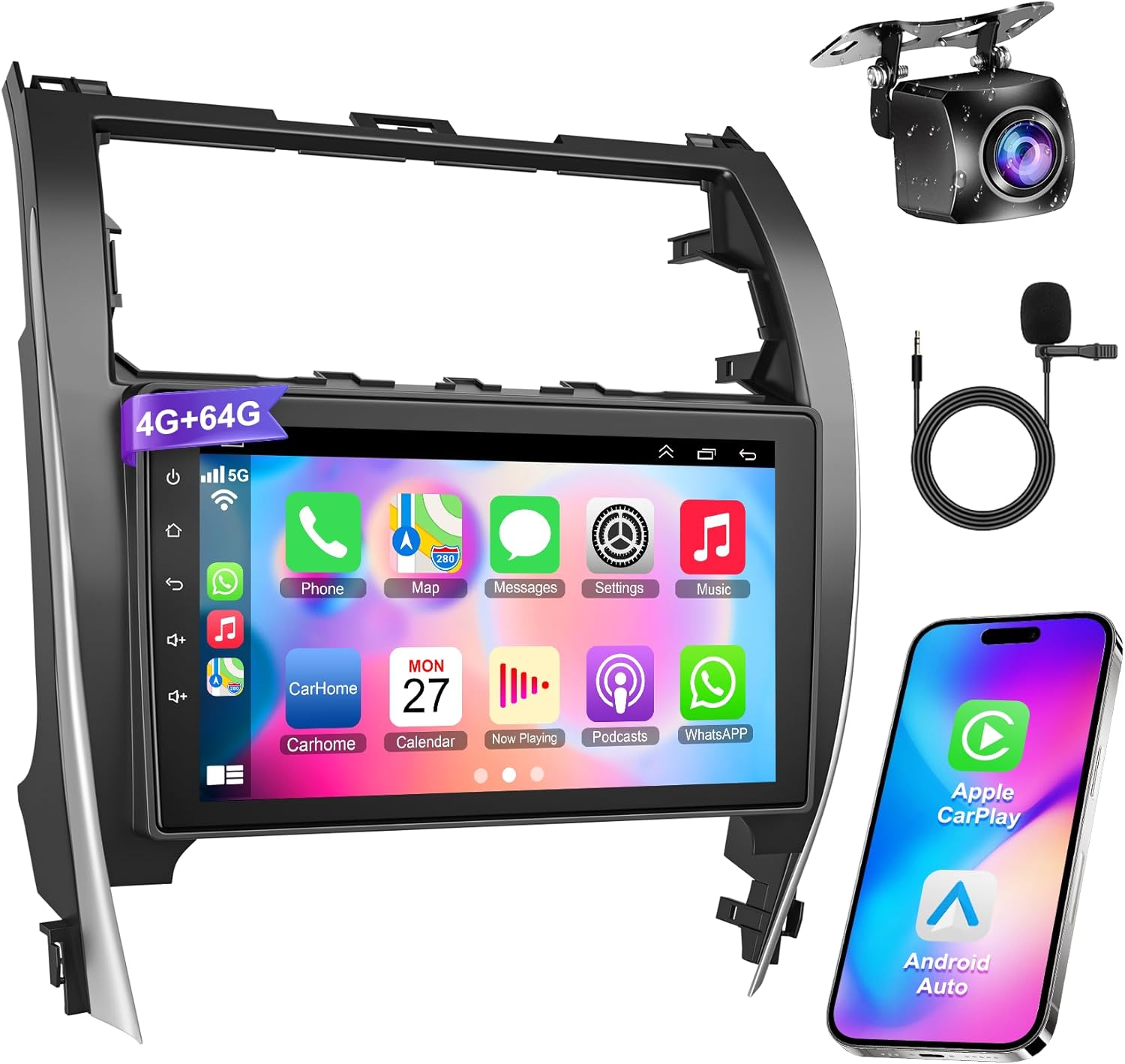 4G+64G Car Radio Stereo for Toyota Camry 2012 2013 2014, Wireless Carplay&Android Auto with Android 13 Support Bluetooth/GPS/WiFi/Back-up Camera/SWC/FM, 10.2 Inch IPS Touch Screen for Camry