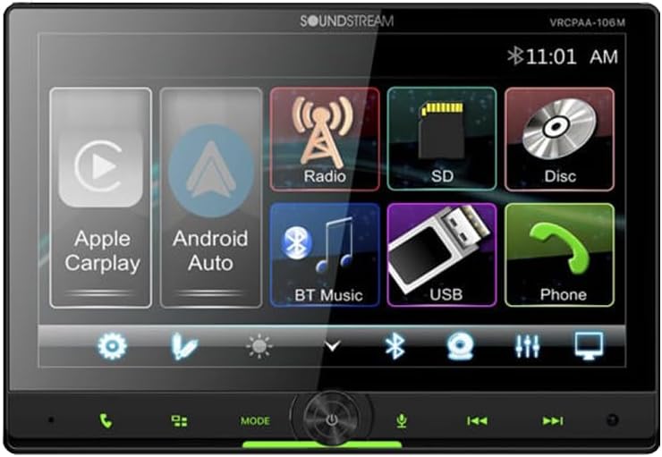 Soundstream VRCPAA-106M Double DIN Car Stereo - Apple CarPlay & Android Auto Head Unit, 10.6” Floating Touchscreen Car Stereo with Bluetooth, Aux Input, USB, SD, Mechless Headunit (No Disc/DVD Drive)