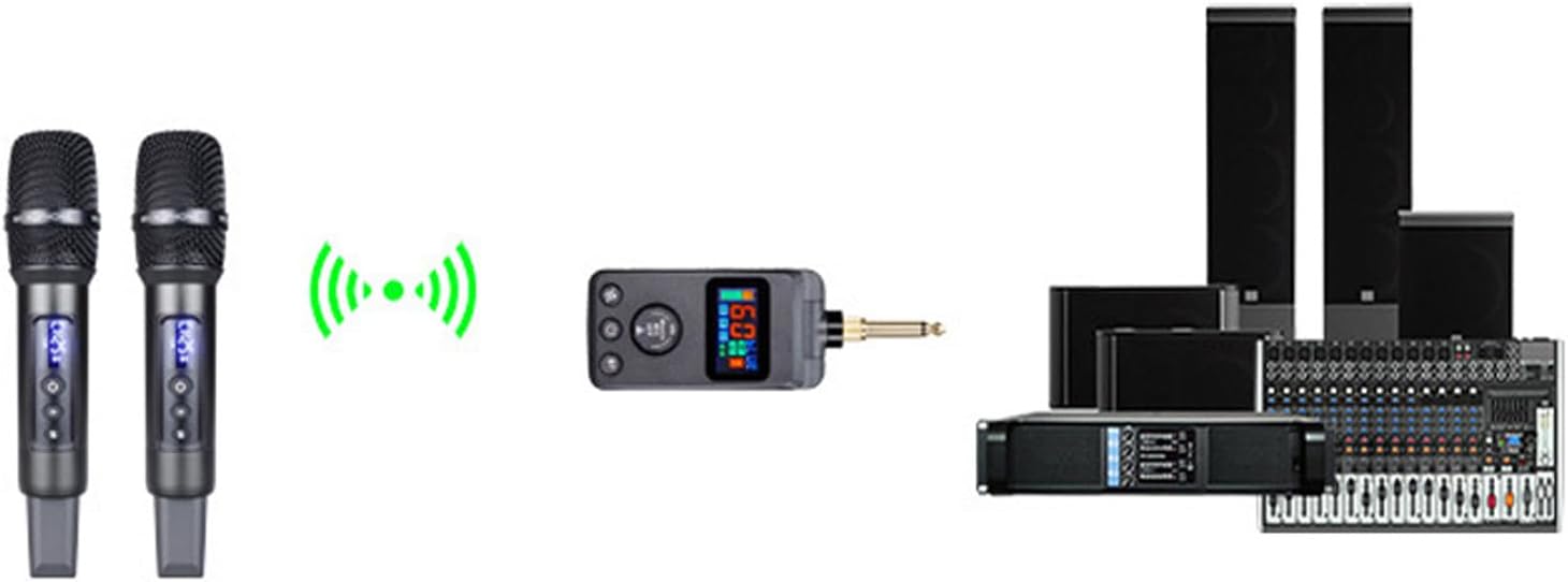 Alomejor Dual Microphone UHF Dynamic DSP Handheld Cordless Microphone with Rechargeable Receiver for KTV Singing