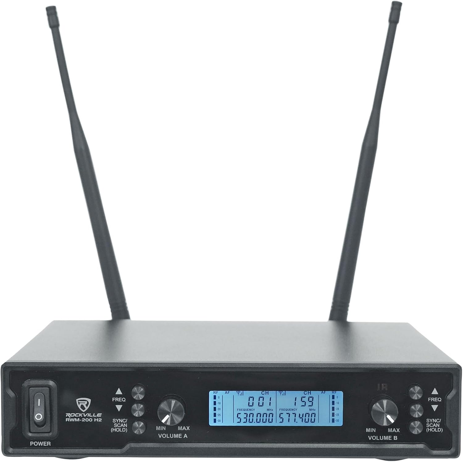 Rockville RWM-200 H2 Dual Handheld UHF Microphone System, 200 Channels, On-Mic 3-Band EQ & Echo, up to 500ft Range, XLR Outputs, Cardioid Mics, Full Metal Build, Ideal for Events, DJ, Karaoke