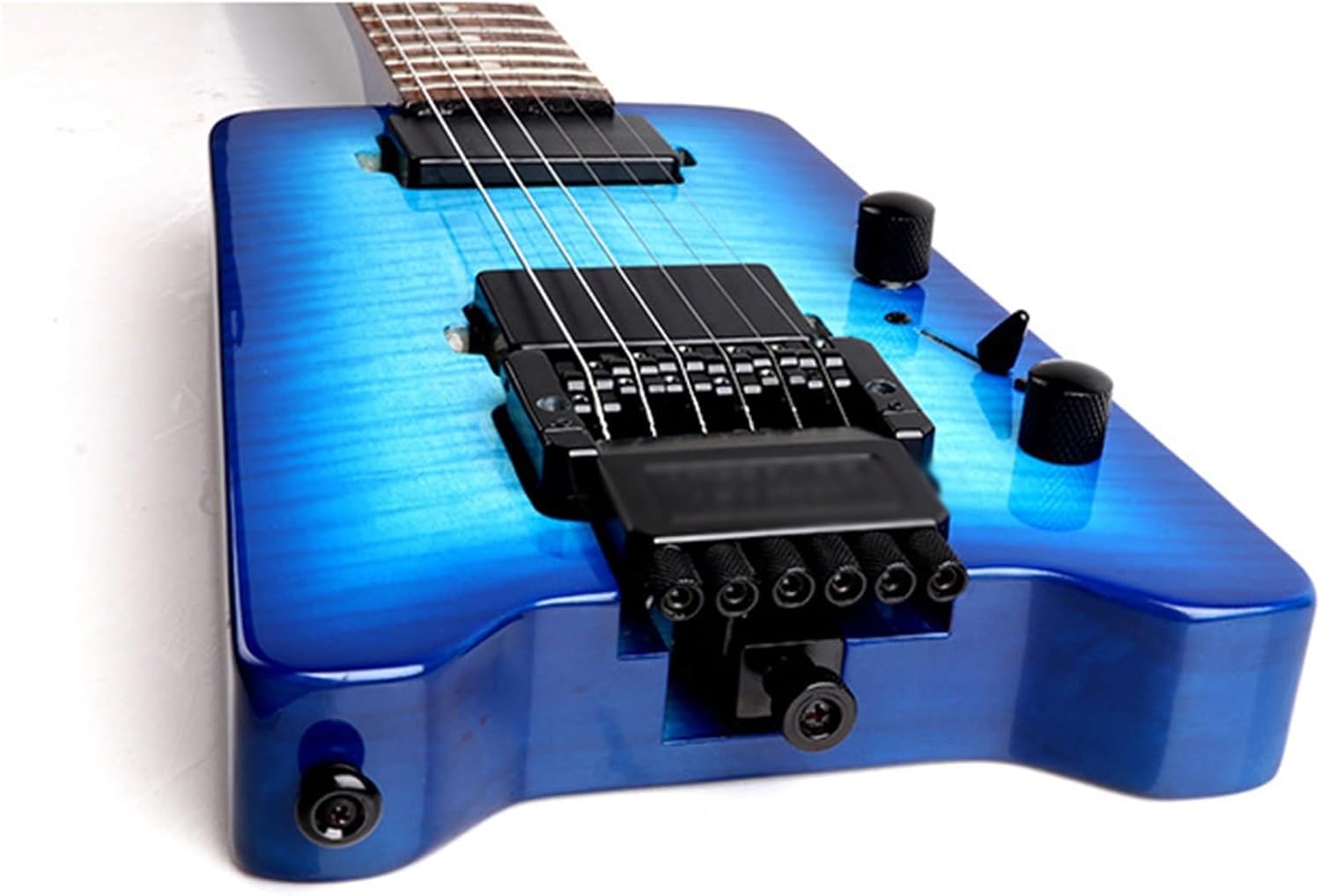 VENEKA Headless Electric Guitar High Gloss Blue 6 String Headless Electric Guitar 22 Frets Basswood Body Rosewood Fretboard