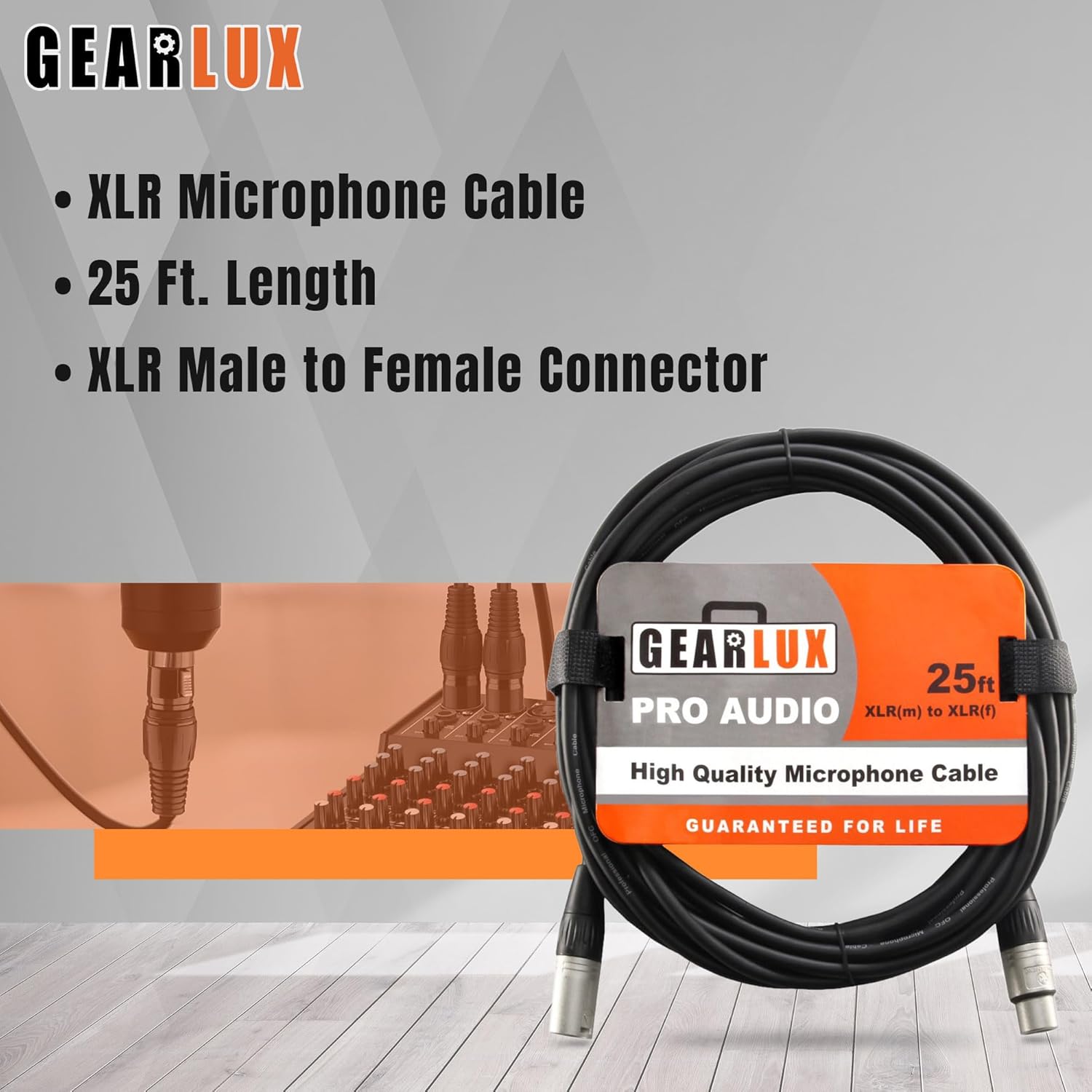 Gearlux XLR Microphone Cable, Fully Balanced, Male to Female, 25 Feet - 6 Pack