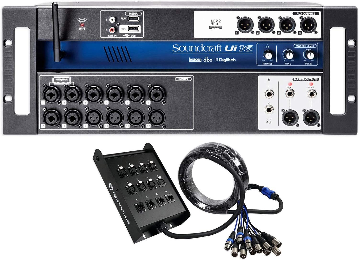 Soundcraft Ui16 Digital Mixer w/Wifi+App Control+Recording Ui 16+Snake Cable