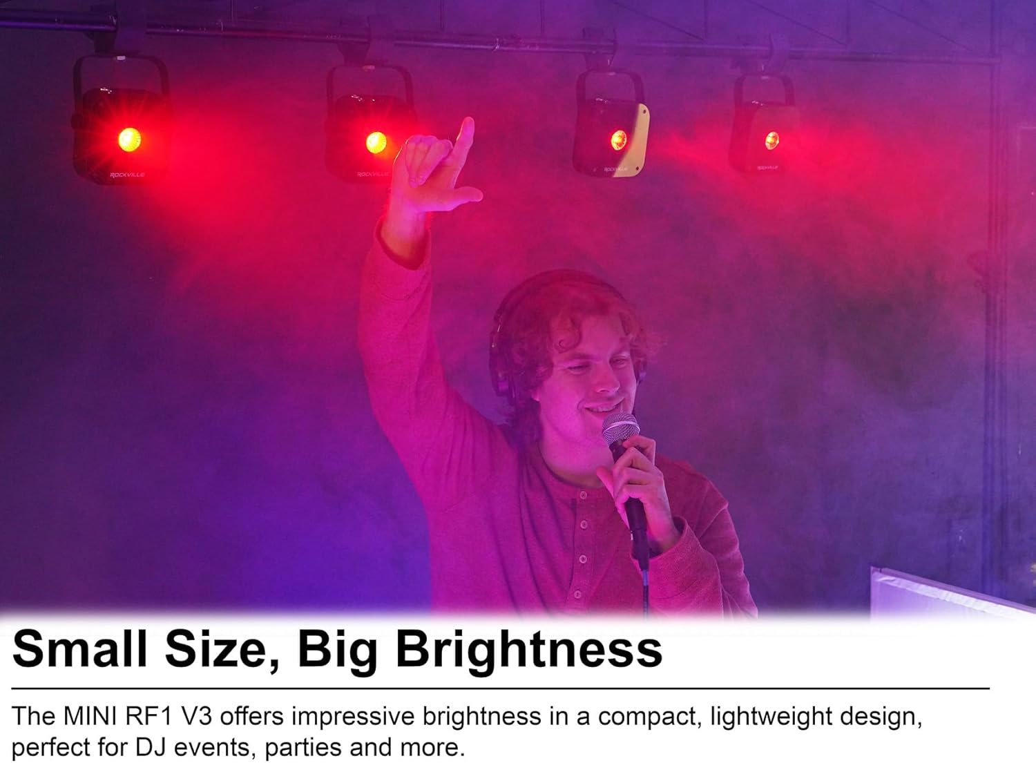Rockville 4 Pack MINI RF1 V3 Black LED Wash Up Light, RGBWA+UV, Compact, App, Remote, LCD, Wireless DMX, Rechargeable, Perfect for DJ/Party Lighting