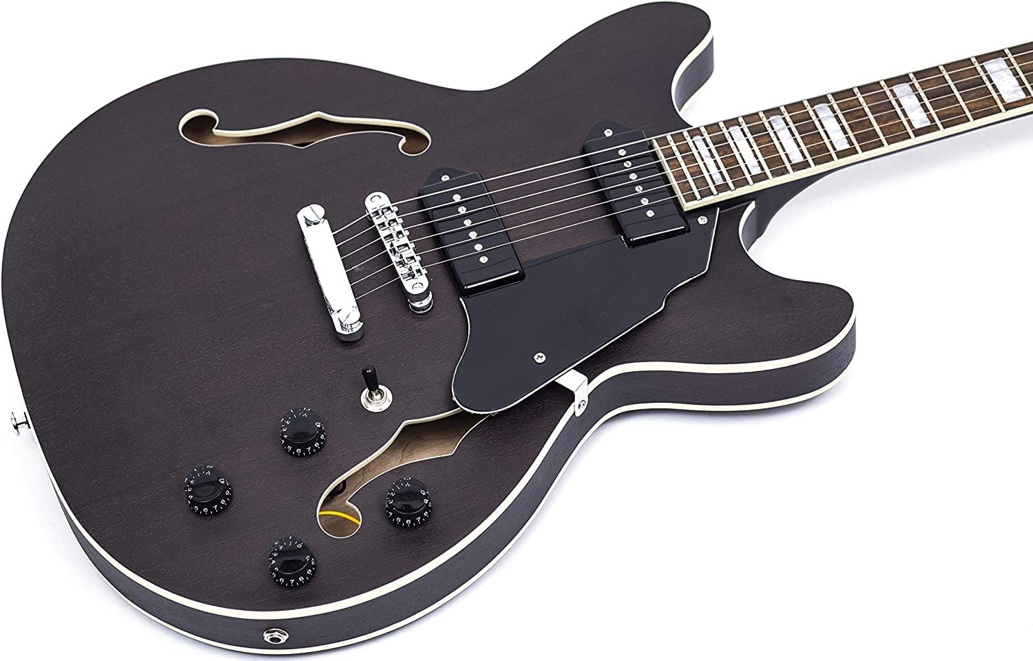 Semi-hollow Body Jazz Electric Guitar, 335 Style Matte Electric Guitar with Flame Maple top, Rosewood Fretboard, P90 Pickups (Grey)