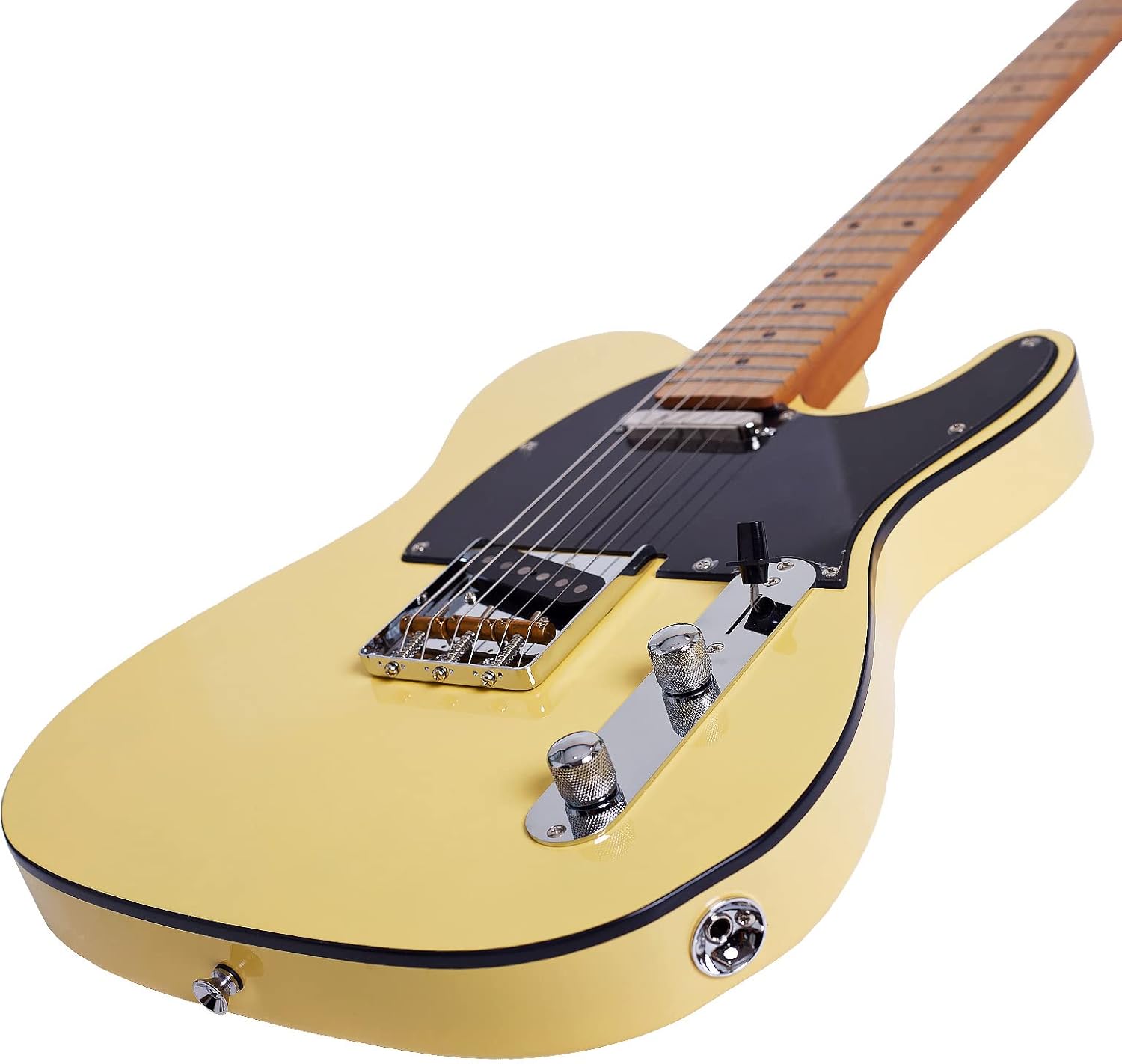 Boya&Ziqi BZT-098 Solid Body Electric Guitar, 22 Hand Polished Stainless Steel Frets, Roasted Maple Neck, Alder Body, S-S Pickups, Vintage Yellow