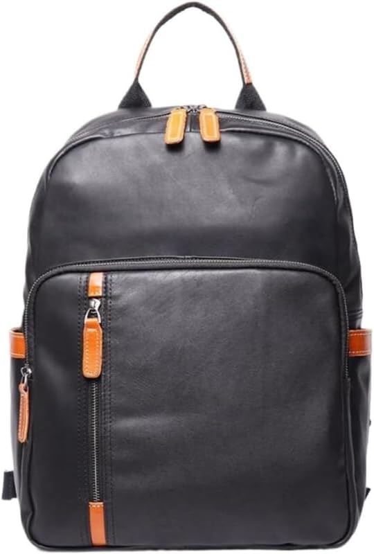 Men's Genuine Leather Backpack Travel Laptop Bag Casual Daypack Computer Bag Black Large Capacity Gift Box (Black)