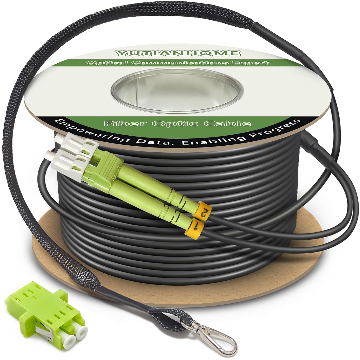 165ft/50m OD-5mm Industrial TPU 40Gb 100Gb OM5 Fiber LC to LC Outdoor Armored Fiber Patch Cable, Duplex Multimode Wideband Fiber Optic Cable, 50/125, LC-LC with Pulling Eye Kit Installed on one end