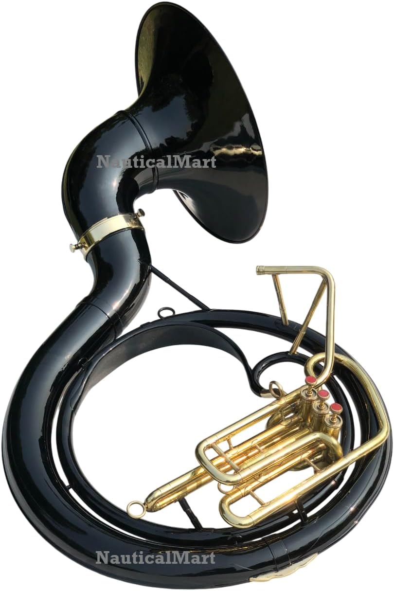 Brass Sousaphone | 25 Inch Big Bell | 3 Valve Bb Key | Black & Brass Finish | Includes Bell & Carry Case | Ideal for Marching Bands & Performances