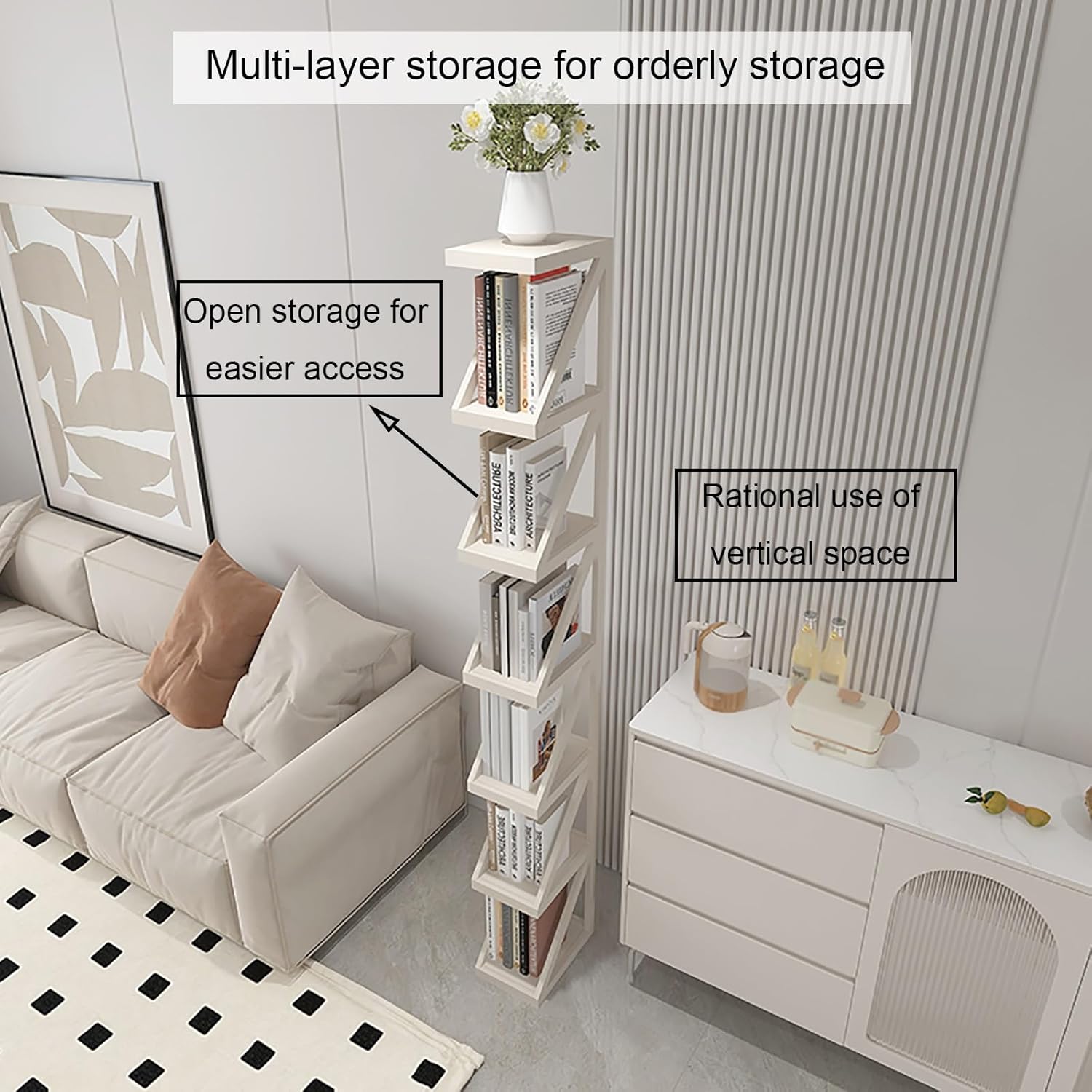 Vertical Bookshelf, 4/5-Tier Bookcase, Narrow Spine Book Shelf for Small Space, Corner Standing Shelf for Living Room, Office, Study, Entryway(Black,159cm/62.6in)