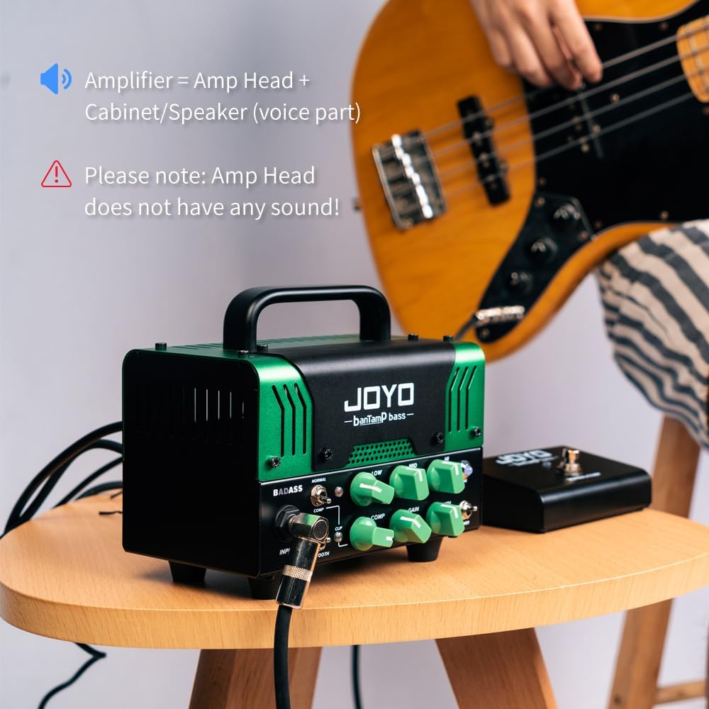 JOYO Bass Mini Amp Head 50 Watt Preamp Hybrid Tube Power Amplifier Head with 3 Band EQ & Bluetooth (No Sound,Need Extra Speaker) Badass