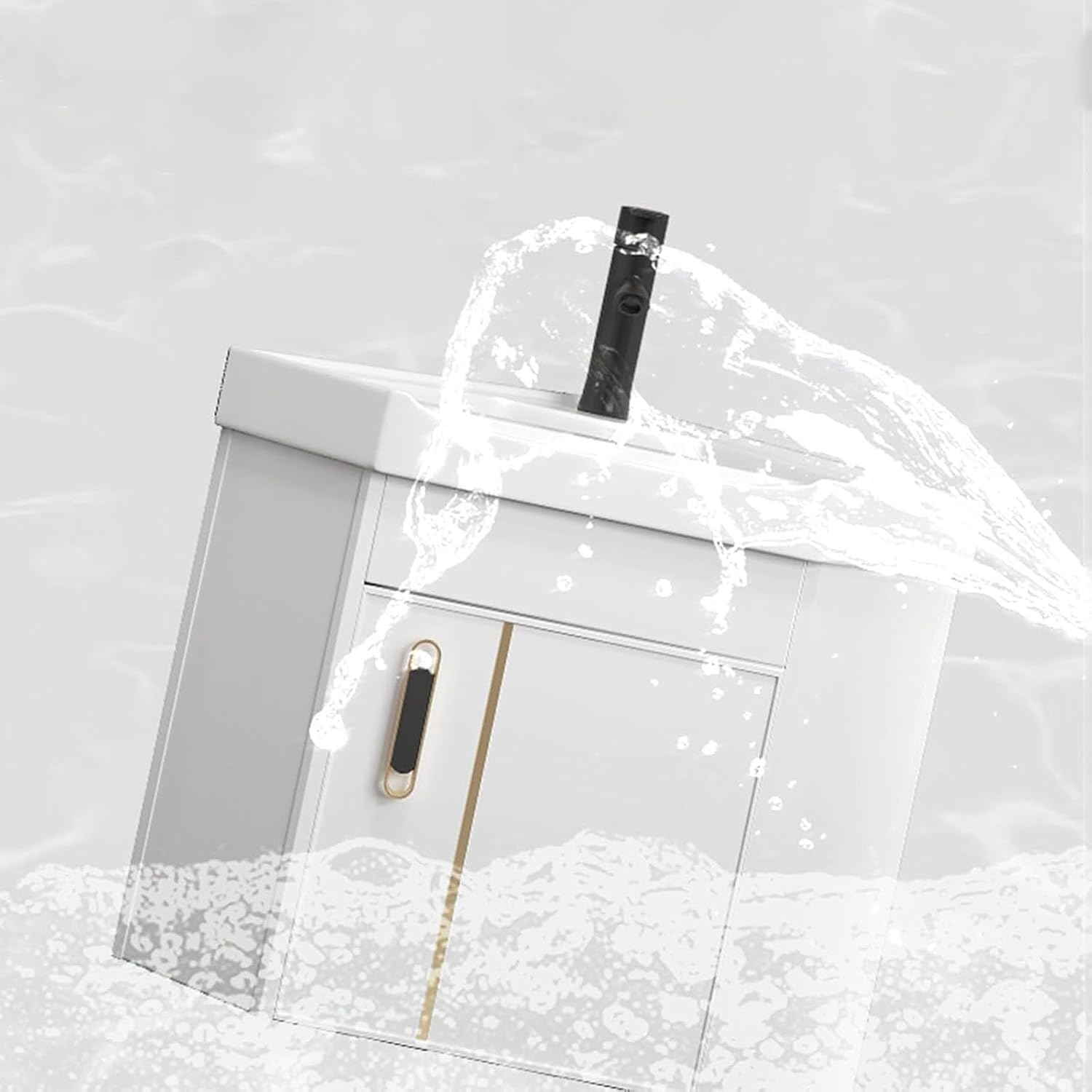 Corner Bathroom Vanity Triangle Ceramic Wall Mount Sink with Storage Space Wall Mount Corner Sink with Mirror, Faucet, Accessories, for Small Space(17in/43cm)