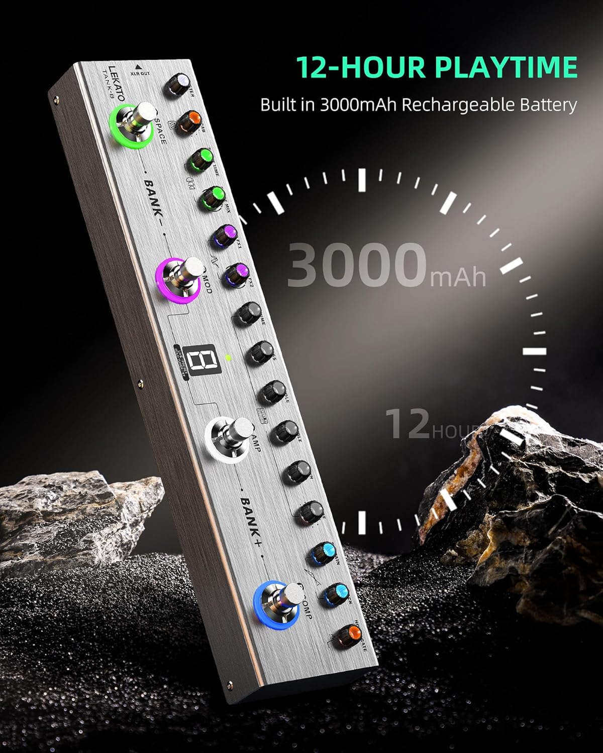 LEKATO Bass Multi Effects Pedal, Bass Effects Pedal with 36 Presets, Editable 4 Modules, Amp, Compressor, Mod, Space, Reverb, IR CAB, Tuner, BT Connection, Music Recording