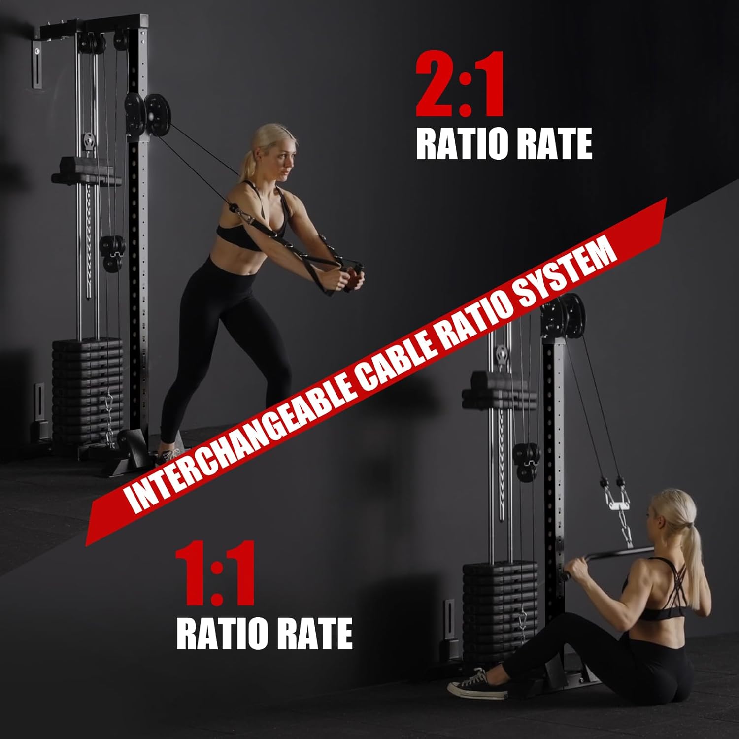 Mikolo Wall Mount Cable Station, Cable Crossover Machine with Dual Pulley System and 18 Adjustable Positions for Home Gym Fitness Equipment