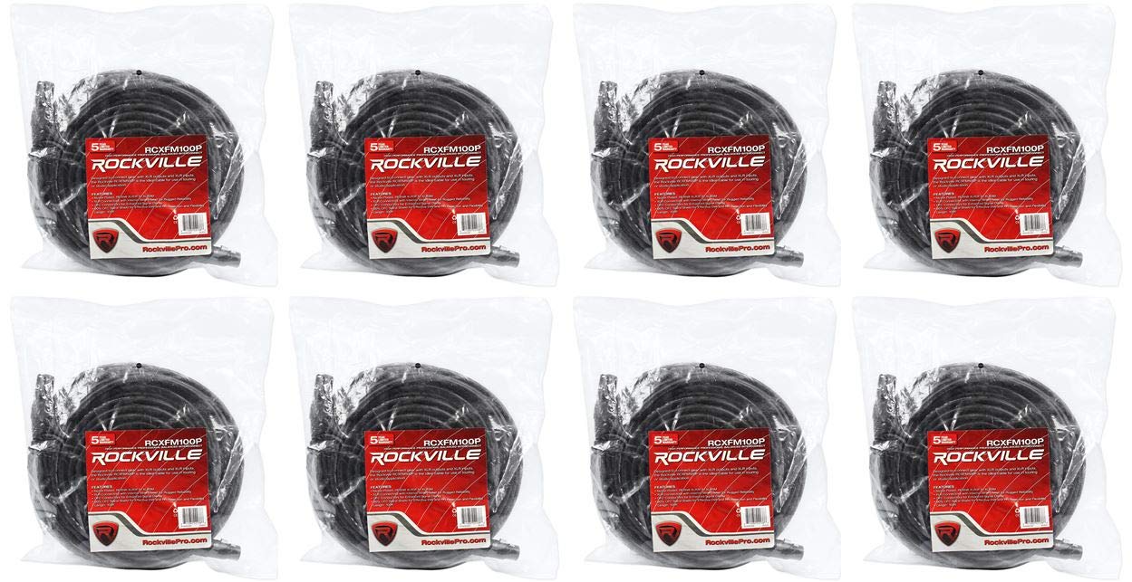 Rockville RCXFM100P-B 100 Ft XLR Female to Male Microphone Cable, Nickel Plated Connectors, Oxygen Free Copper, EMI RFI Shielded, Black Finish, 8-Piece