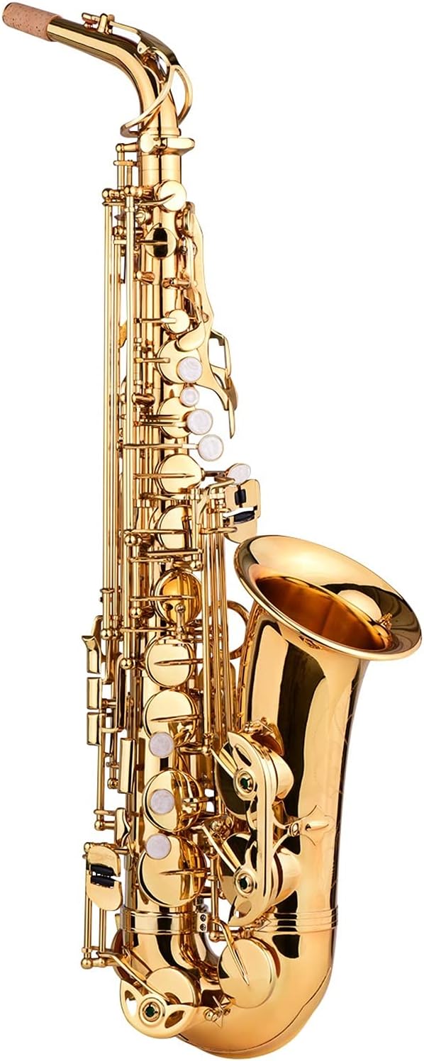 E Flat Alto Saxophone EB Key Brass Gold Lacquer with Case Cleaning Brush Cloth Gloves Straps Saxophone Lanyard Student Saxophone