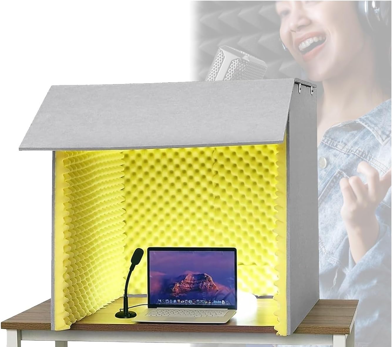 Portable Soundproof Booth, Home Studio Recording Booth, Recording Shielded Microphone Booth Cube (Yellow)