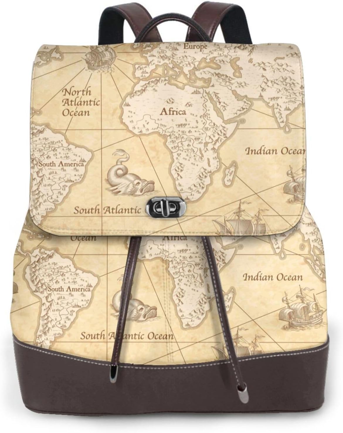 World Map for Womens Backpack Purse Microfiber PU Anti-theft Large Fashion Designer Travel Bag Ladies Shoulder Bags