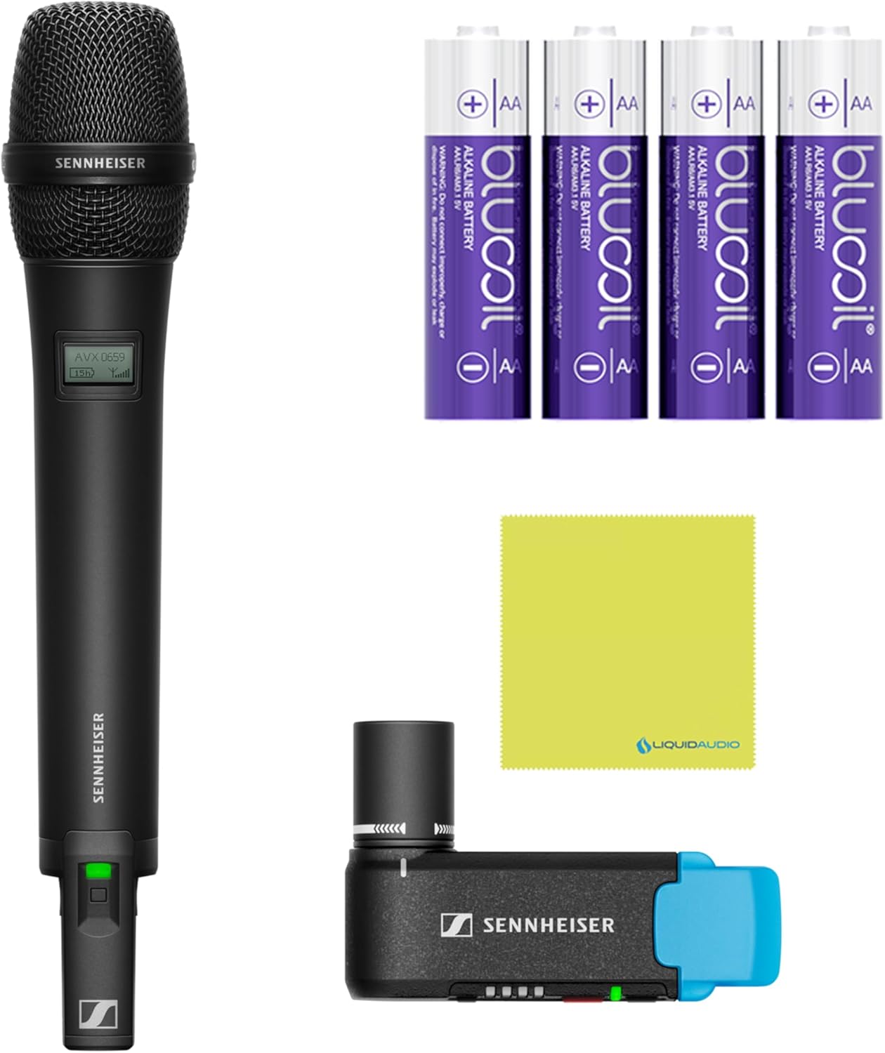 Sennheiser AVX-835 SET-4-US Wireless Microphone System Bundle w/ 4-pack Blucoil AA Batteries and Liquid Audio Polishing Cloth