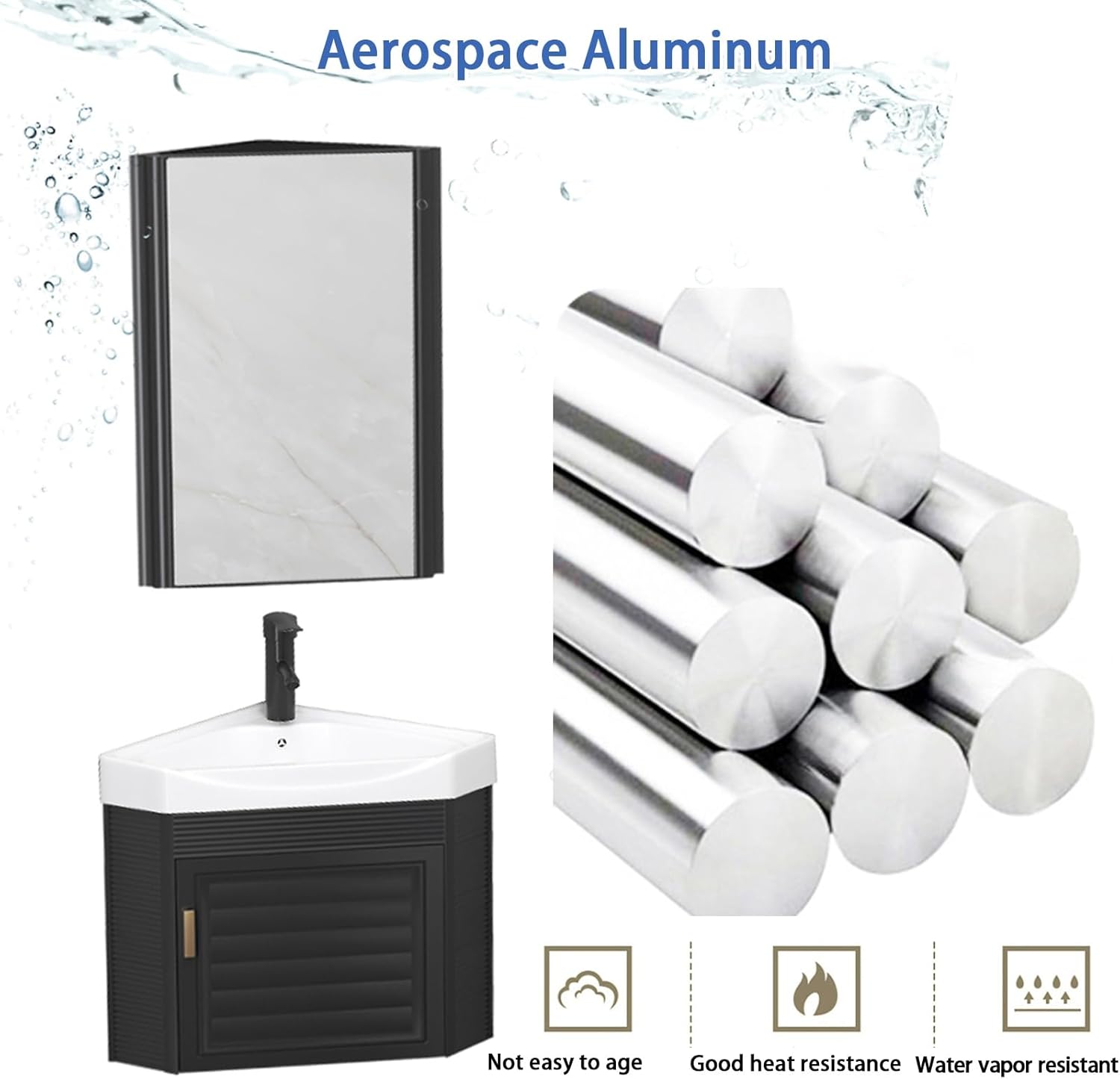 Corner Bathroom Sink Cabinets, Corner Wall Mount Bathroom Sink, Mount Bathroom Sink, Bathroom Storage Cabinet with Mirror Cabinet and Ceramic Sink, for Kitchen Bathroom Lavatory(White,47cm/18.5