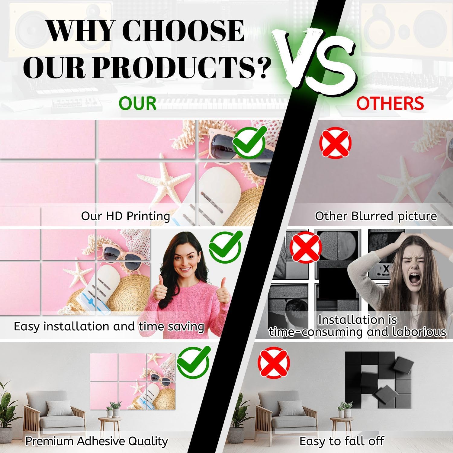 6 Pack Art Acoustic Panels Summer vacation travel essentials including passport sunglasses flip Sound Absorbing Panel 48