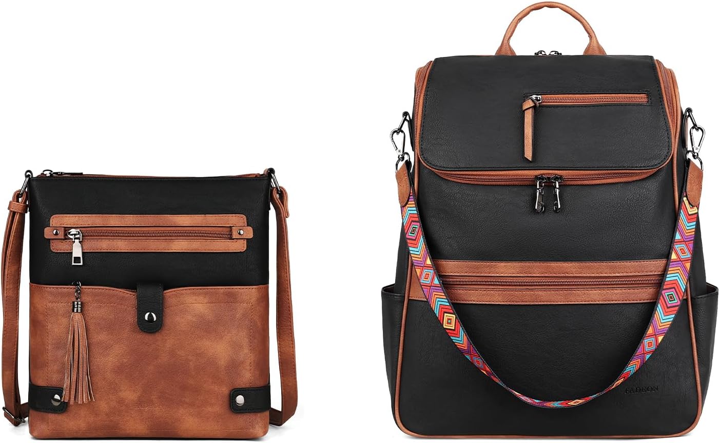 FADEON Crossbody Purses for Women & Laptop Backpack Brown Collection