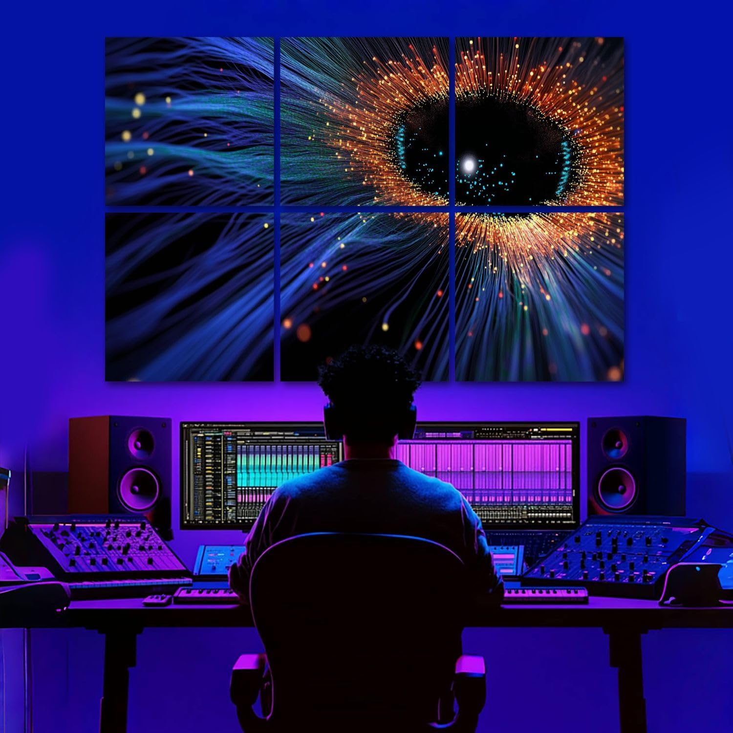 6 Pack Art Acoustic Panels Big data technology Abstract Soundproof Wall Panels, 48