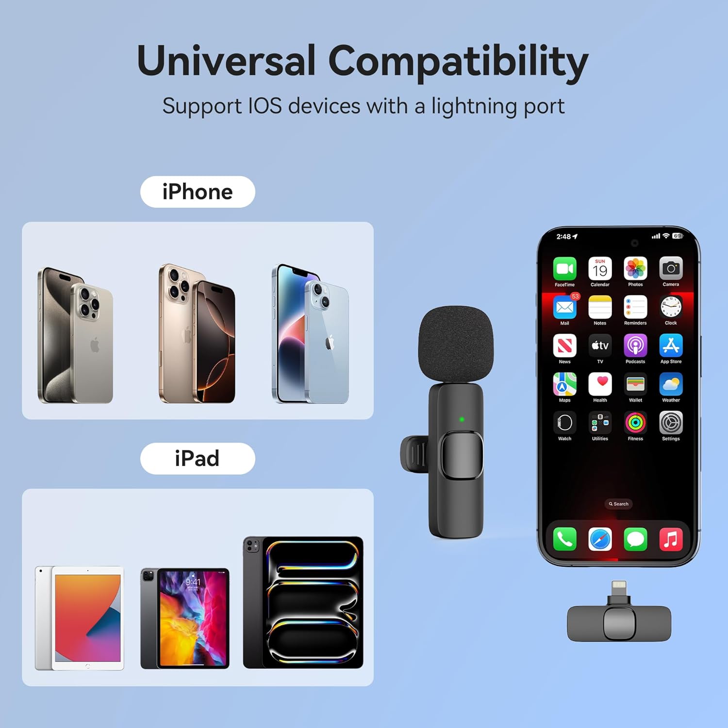 Oraolo Mini Wireless Lavalier Microphone for iPhone, 2 Pack Professional Lapel Mics for Recording, Clip-on Mic with Noise Reduction, Lav Mic for Interview TikTok Vlog YouTube (for iPhone 14 and Below)