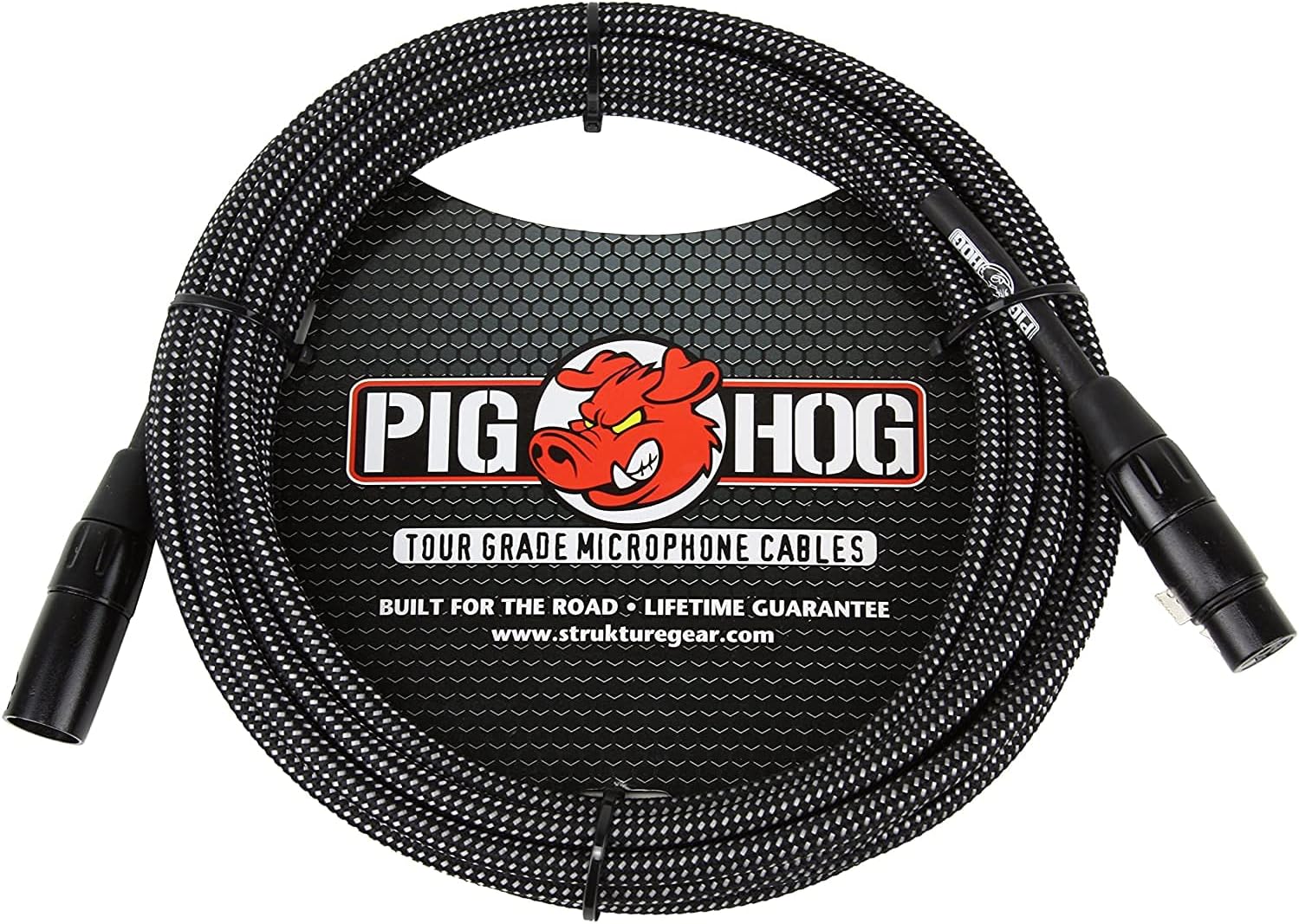 Pig Hog PHM20BKW Black/White Woven High Performance XLR Microphone Cable, 20 Feet & PHM50 High Performance 8mm XLR Microphone Cable, Black, 50 Feet
