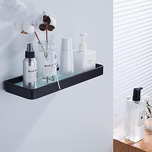 Shower Shelves 25CM 35CM 45CM Black Aluminum Glass Shelf, Square Bathroom Glass Shelves Bathing Accessories (Color : 25CM with matt Glass)