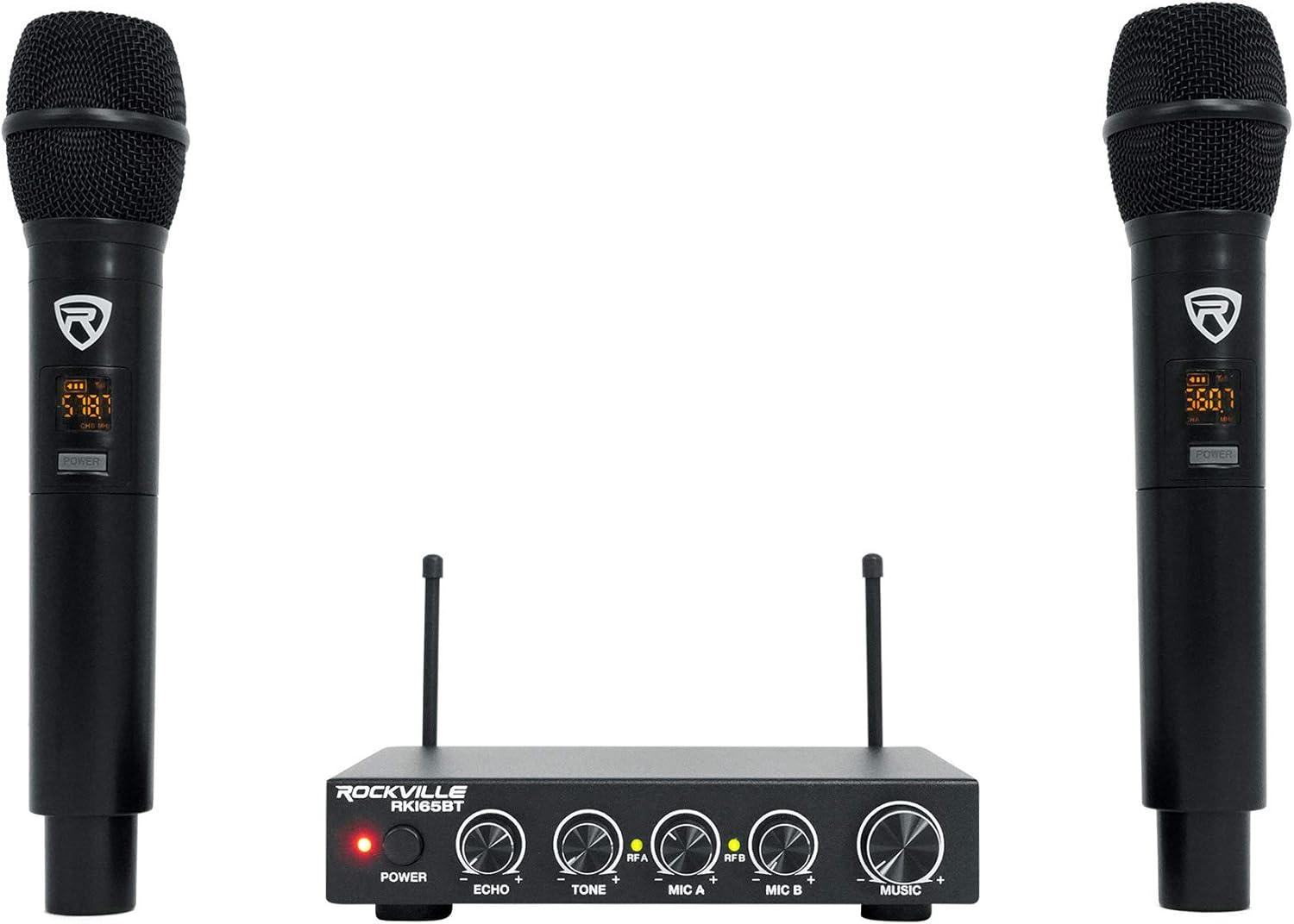 Rockville RKI65BT Dual UHF Wireless Microphones+Bluetooth Karaoke Mic Interface Bundle with NYC Acoustics USB RGB LED Light Strip to Backlight Your TV/Monitor with Remote